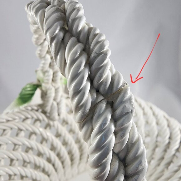 Vintage Italian Porcelain Basket Capodimonte Style Italy Pink Rose Flower Decor - Picture 9 of 12